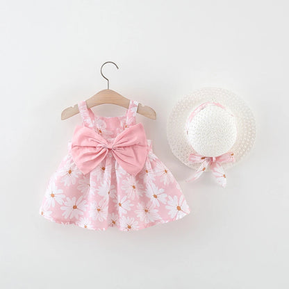 Baby Girl Dress Summer All-Over Daisy Print Spaghetti Strap Girl Dress Adorable Bow Beach Baby Dress Baby Girl Clothes
