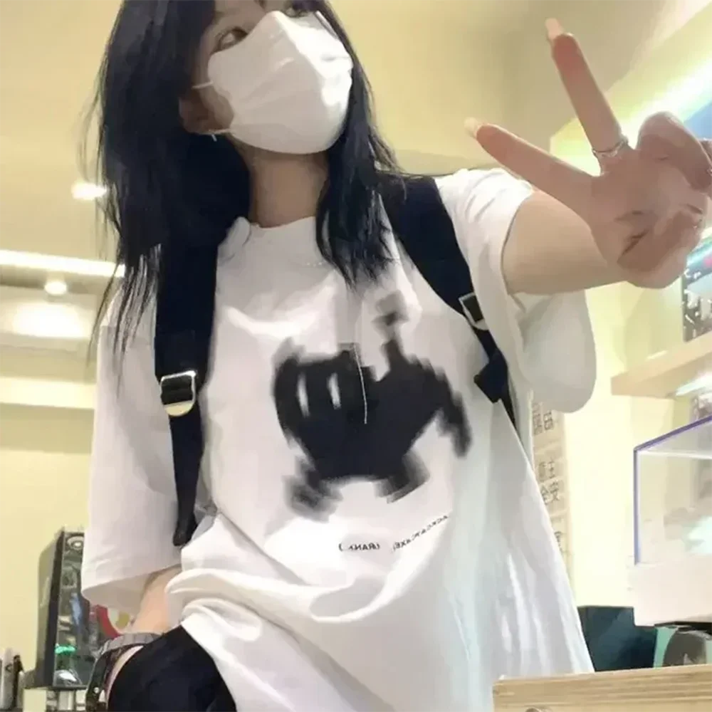 Unisex Oversize Black Cat Women Men Print T-Shirt Round Neck Fun Psychedelic Black Cat Casual Y2K Harajuku Top Graphic Tees