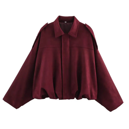 TFMLN Women Suede Bomber Jacket Spring New Fashion Long Sleeve Zipper Oversize Solid Bomber Coat Chic Lady 2025 Streetwear
