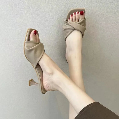 Summer Fashion Simple Ladies Slippers Dew Feet High Heels Solid Color Comfortable Casual SlippersFashion Slippers