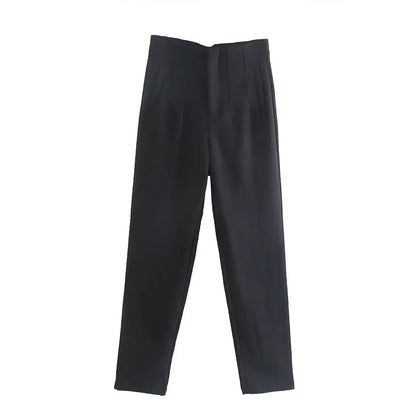 DUOPERI Women Fashion Solid Basic High Waist Trousers Chic Female Office Lady Casual Business Workwear Long Pant