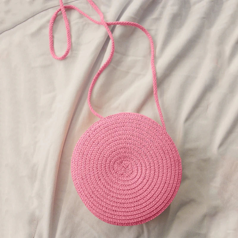 Summer Round Straw Bag For Women Woven Handmade Shoulder Bag New Travel Rattan Beach Bag Casual Style Crossbody Bag Handbag Purs