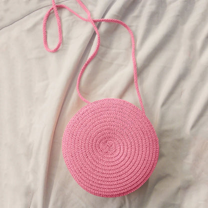 Summer Round Straw Bag For Women Woven Handmade Shoulder Bag New Travel Rattan Beach Bag Casual Style Crossbody Bag Handbag Purs