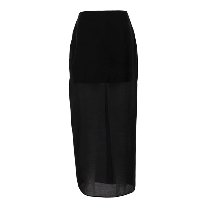 Black Mesh Skirts For Women Double-layer Design Sexy Perspective High Waist Slit Hip Skirt Female Thin Loose New Summer