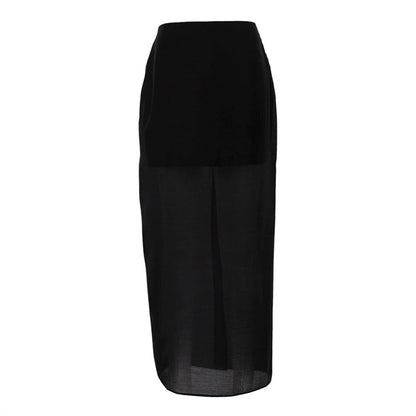 Black Mesh Skirts For Women Double-layer Design Sexy Perspective High Waist Slit Hip Skirt Female Thin Loose New Summer