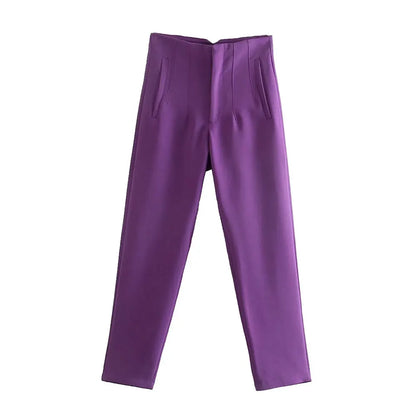 DUOPERI Women Fashion Solid Basic High Waist Trousers Chic Female Office Lady Casual Business Workwear Long Pant