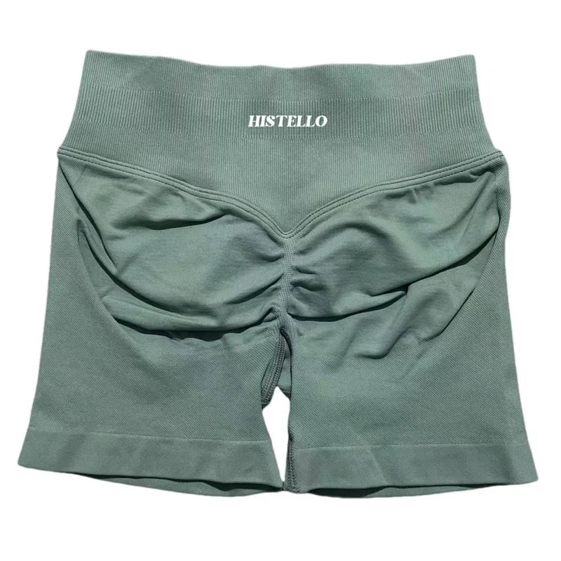 HISTELLO Sports Shorts Low Waist Seamless Scrunch Stretch Women Breathable Elastic Fitness Running Gym Yoga Workout Leggings