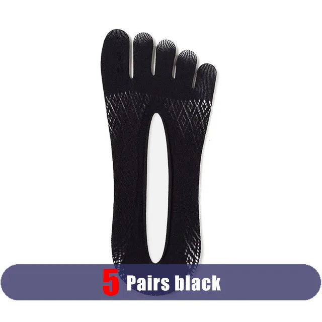 1/5 Pairs Summer Invisible No Show Five Finger Socks Mens Thin Velvet Non-Slip Mesh Breathable Elastic Solid Silk Socks Toes