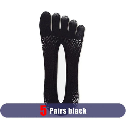 1/5 Pairs Summer Invisible No Show Five Finger Socks Mens Thin Velvet Non-Slip Mesh Breathable Elastic Solid Silk Socks Toes