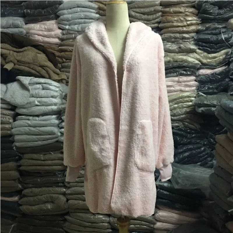 12 Colors Fleece Sweatshirt Long Cardigans Autumn Winter Female Long Sleeve Double Side Wear Flurry Loose Hoodie Coats Outwear