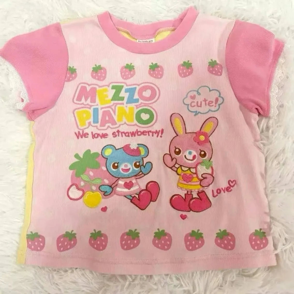 Japanese Kawaii Crop Tops Cartoon Print Harajuku Lolita Short Sleeve T-shirts Women Y2k Aesthetic Slim Tee Vintage Fairy Grunge