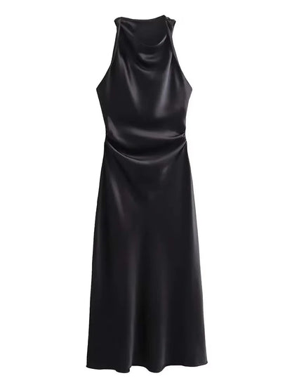 Satin Long Dresses for Women 2026 Summer Slip Midi Dress Woman Sexy Evening Party Dress Sleeveless Female Elegant Dresses