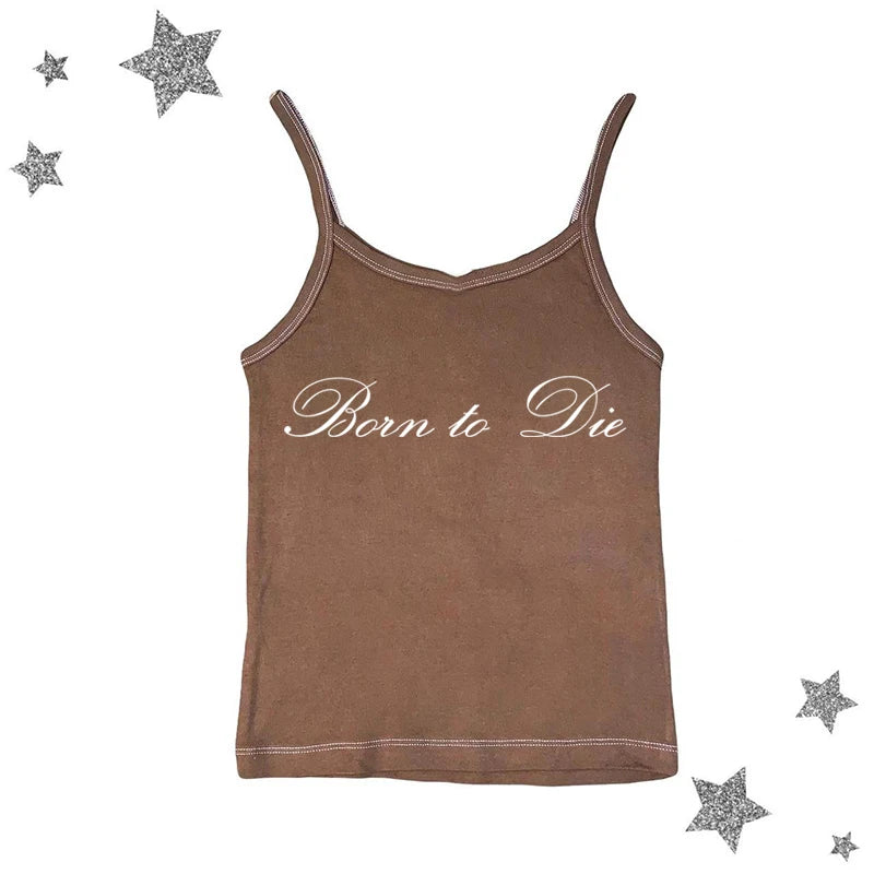 Women's Sleeveless Camisole Y2K Sexy Lace Streetwear Hip Hop Punk Rock vintage Emo Girls Chic Letter Print Gothic Slim baby Tops