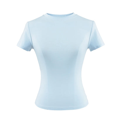 2024 New High Quality Casual T shirt Sexy Slim Short Sleeves Fashion Trend Solid Women Clothing y2k Tops