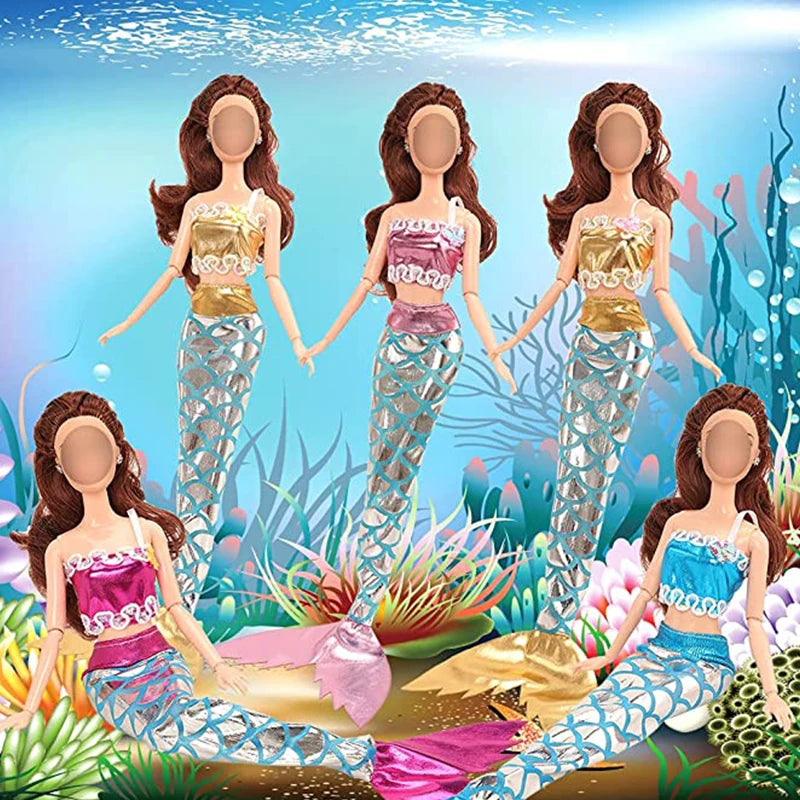 8Pcs Set Doll Clothes and Accessories Include Swimsuit Bikini Mermaid Dresses Board Swim Ring  for 12''  Doll Girl's Toy