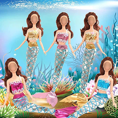 8Pcs Set Doll Clothes and Accessories Include Swimsuit Bikini Mermaid Dresses Board Swim Ring  for 12''  Doll Girl's Toy