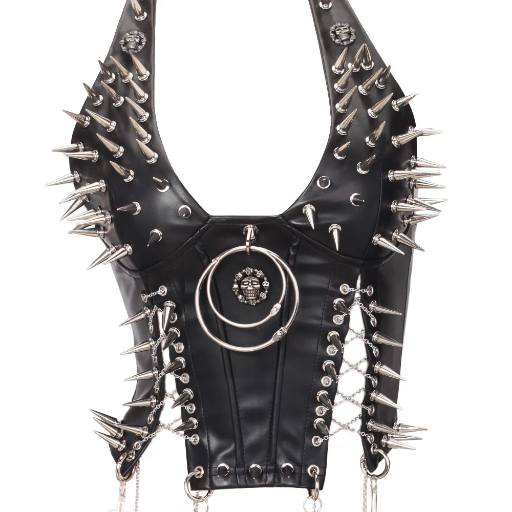 Goth Top Y2K Clothes Women's Tanks Emo Clothing Gothic Boho Tops with Spikes Punk Rock Teens Festival Spiked Bra Grunge T shirt