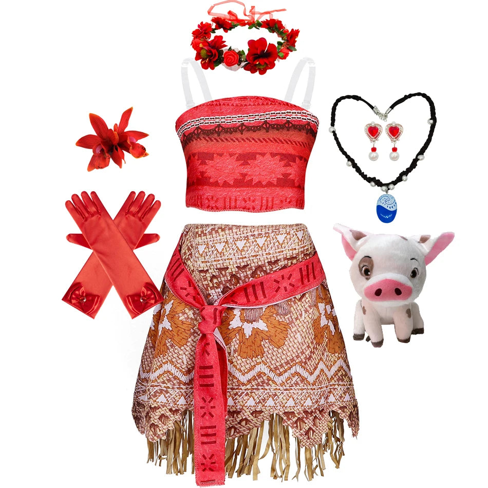 Girl Moana Vaiana Costume Children Princess Dress Summer Beach 2PCS Set Cosplay Clothing Christmas Carnival Halloween 2-12T