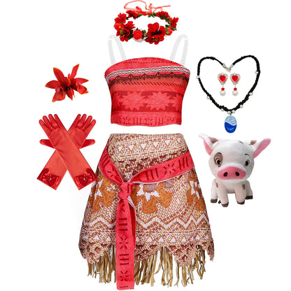 Girl Moana Vaiana Costume Children Princess Dress Summer Beach 2PCS Set Cosplay Clothing Christmas Carnival Halloween 2-12T