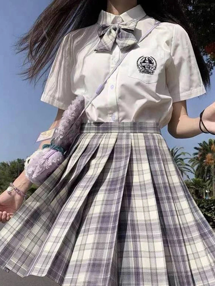 ZOKI Plaid Women Pleated Skirt Bow Knot Summer High Waist Preppy Girls Dance Mini Skirt Cute A Line Harajuku Sexy Japan Faldas