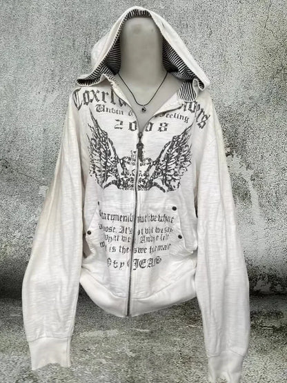 Korean Fashion Simple Gray Double Sided Oversized Zipper Hoodie Women Y2K New Harajuku Gothic Casual Joker Couple Sweatshirt