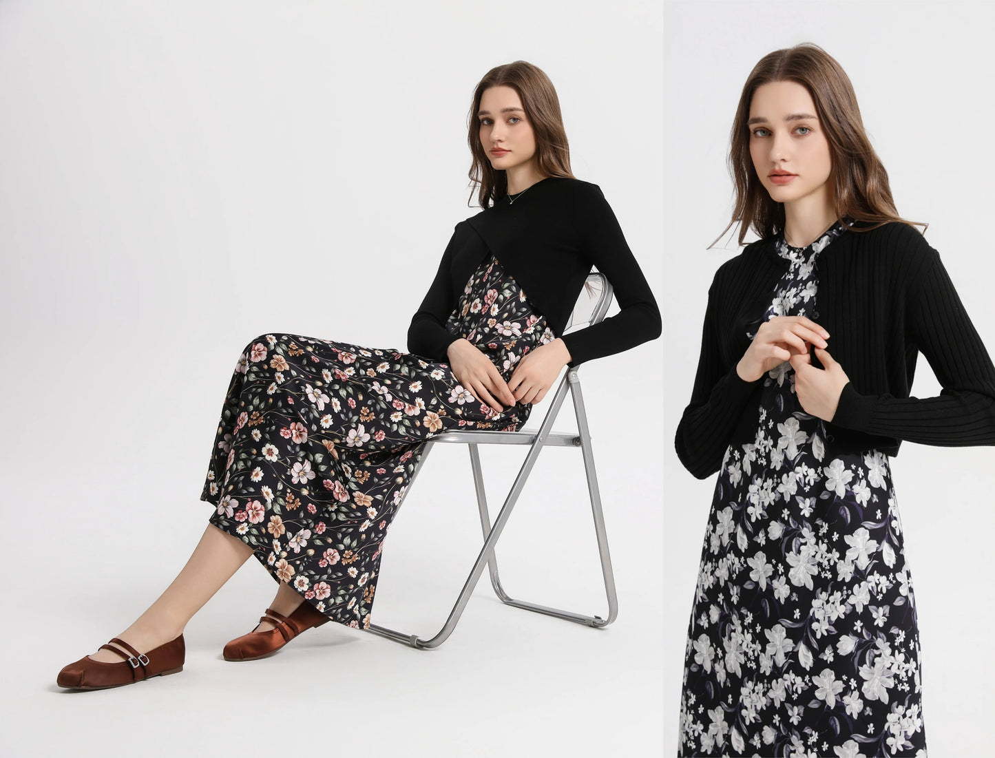 AS 2025 spring summer elegance satin dress + knitted top match set maxi floor length woman clothes