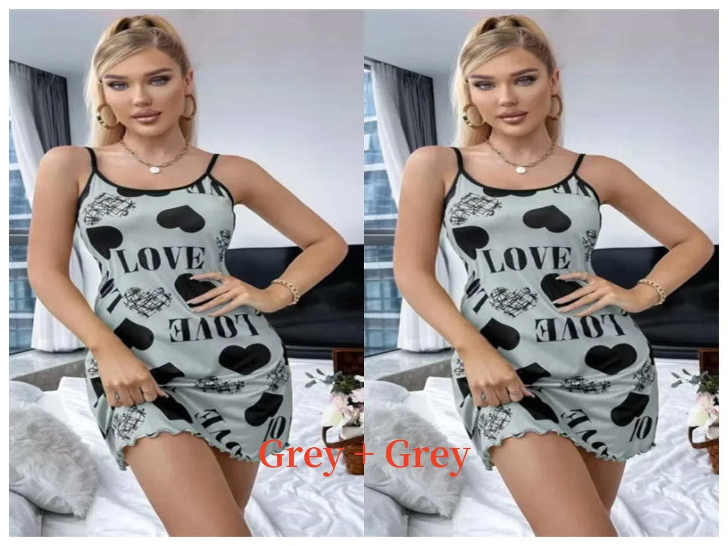Summer New Women's Nightgown Beauty Back Thin Section Of Home Wear Sexy Halter Short Skirt Love Cartoon Cute Printing Pajamas