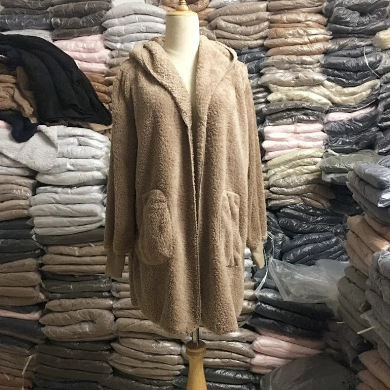 12 Colors Fleece Sweatshirt Long Cardigans Autumn Winter Female Long Sleeve Double Side Wear Flurry Loose Hoodie Coats Outwear