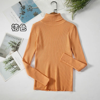 2026 Simple Women Turtleneck Sweater Winter Fashion Pullover Elastic Knit Ladies Jumper Casual Solid Black Female Basic Tops