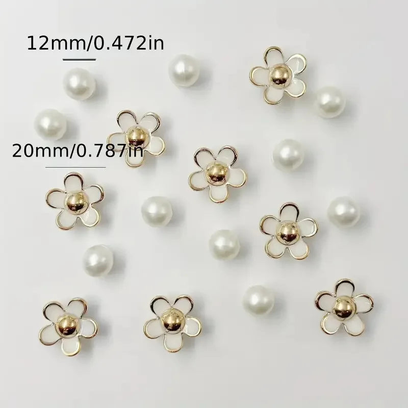 3D Cute Daisies Pearl Set Shoe Charms Accessories for Slide Sandals DIY Clogs Decoration Shoe Buckle Pins Shoe Decoration Gifts