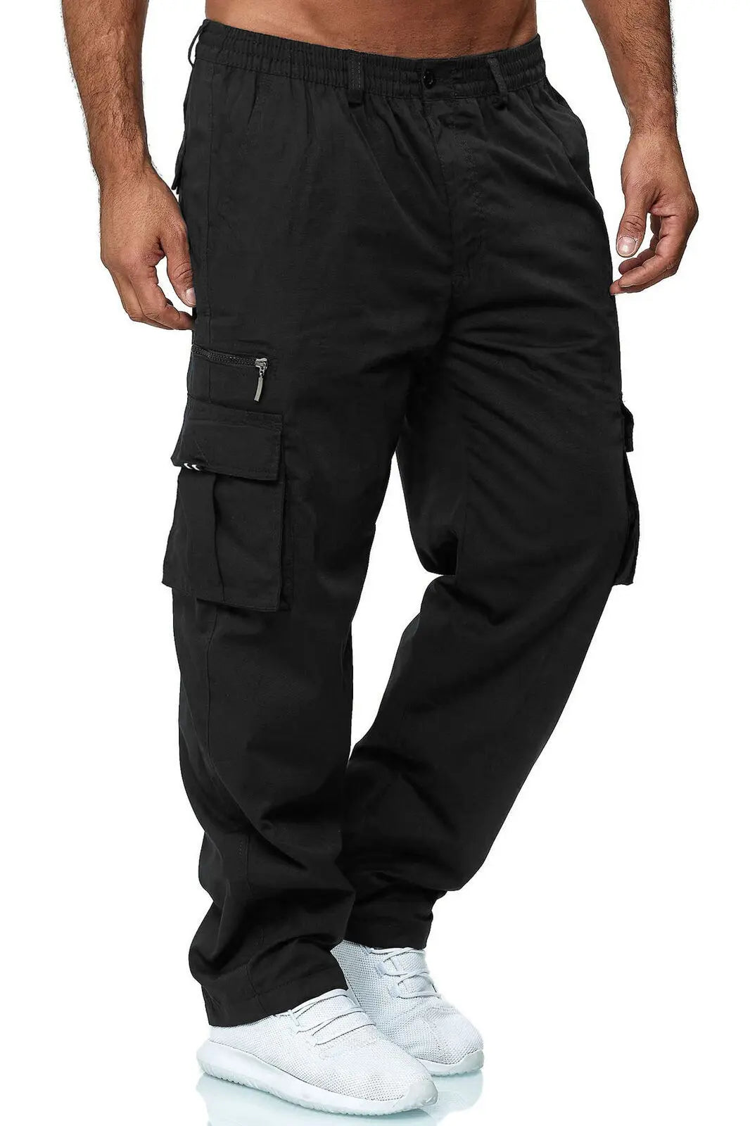 Multi-Flap Pocket Korean Men's Straight Pants, Loose Casual Outdoor Pants, Hiking And Fishing Men's Work Pants