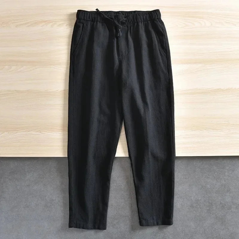 Men's Cotton Linen Casual Pants Baggy Streetwear Men Joggers Sports Trousers Solid Color Long Straight Trendy Pants for Men