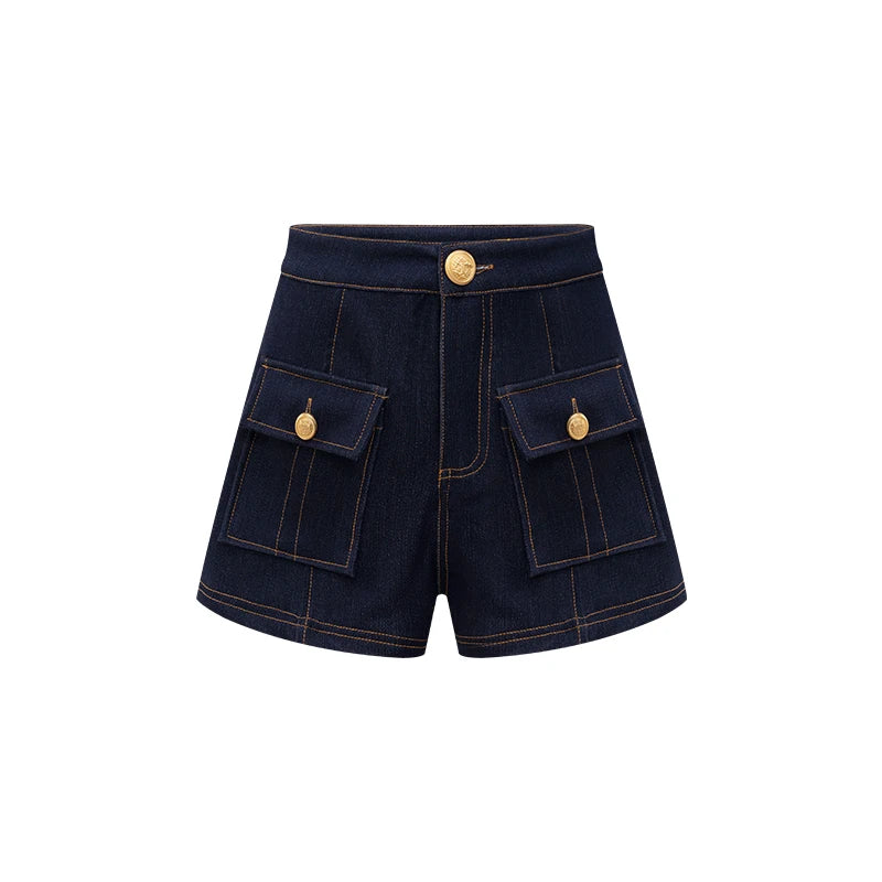 High Waist Ladies First Design Denim Shorts Spring New Style Slimming Outer Pocket Button Casual Pants for Women