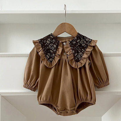 New Autumn Sister Clothes Infant Baby Girls Party Dress Long Sleeved Vintage Flower Toddler Baby Bodysuits Kids Princess Dress