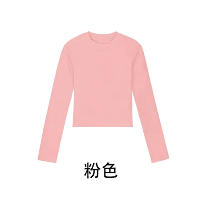Cotton O Neck Long Sleeve Shirt Women Sexy Cropped Tops 2026 Autumn Black Casual Skinny Slim Basic Woman T Shirts White Clothing