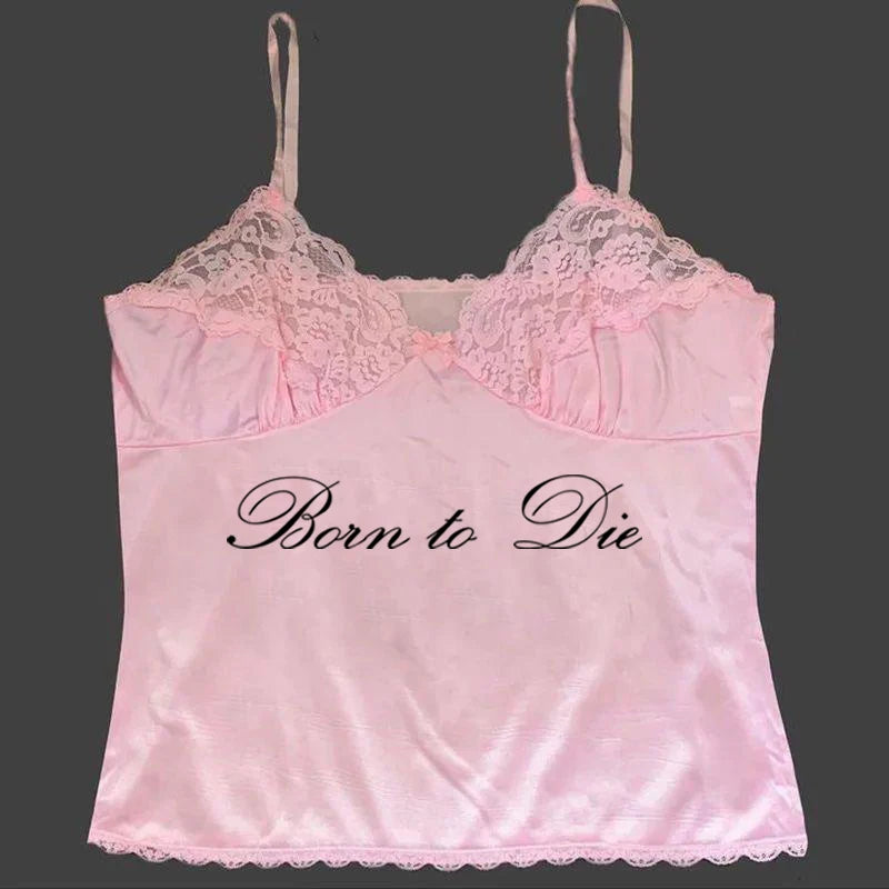 Women's Sleeveless Camisole Y2K Sexy Lace Streetwear Hip Hop Punk Rock vintage Emo Girls Chic Letter Print Gothic Slim baby Tops