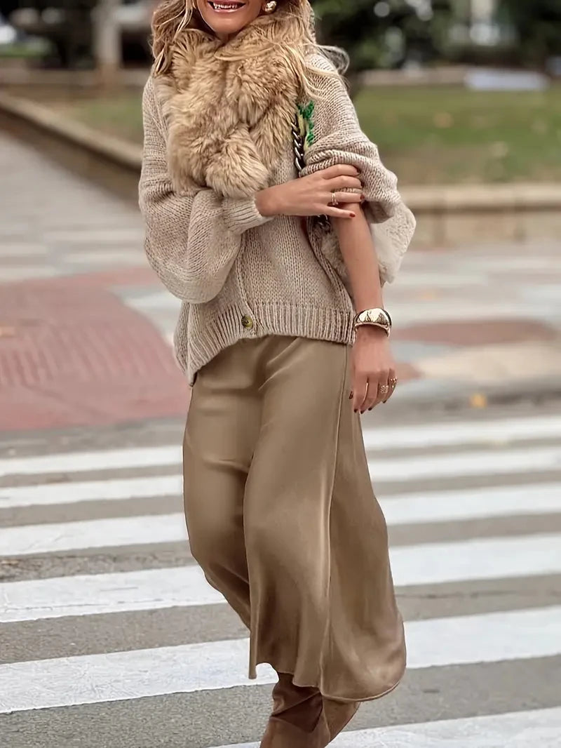 Women's fashionable casual long sleeved button sweater cardigan soft and comfortable loose lantern sleeve lemon knit sweater