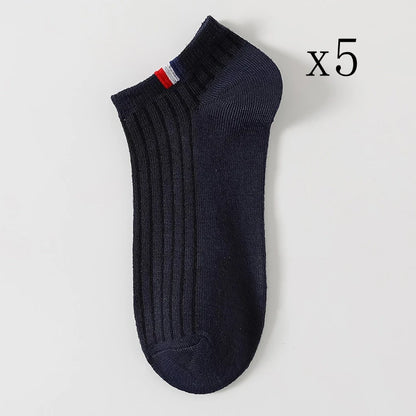 5 Pairs Thin Boat Socks Summer Blending Plain Color Mens Casual Breathable Sweat Absorbing Calibration