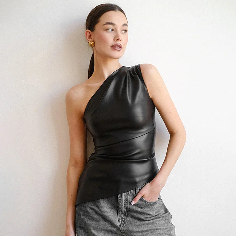 2024 Fall Snd Winter New Pure Color Slim Sleeveless One-Shoulder Slanting Collar Zipper Show Thin Jacket