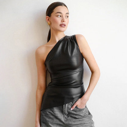 2024 Fall Snd Winter New Pure Color Slim Sleeveless One-Shoulder Slanting Collar Zipper Show Thin Jacket