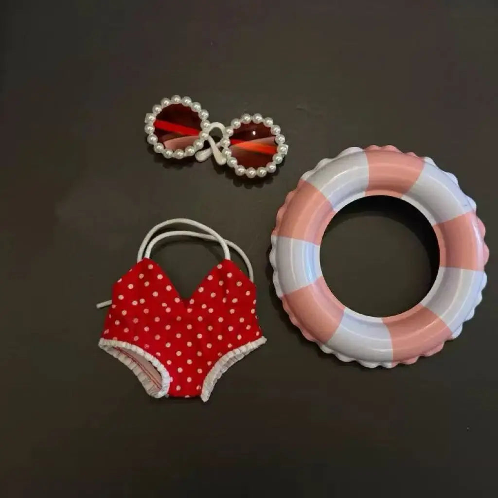 Doll'S Clothes Outfit Accessories For Ropa Labubu 10cm cotton doll BJD Swimsuit glasses beach diving surfboard straw bag