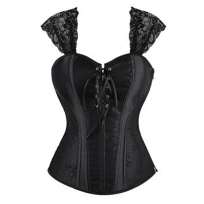 Overbust Corset Top with Straps Jacquard Corset Bustier Zipper Plus Size for Women Corset Dress with Skirt Black Red purple