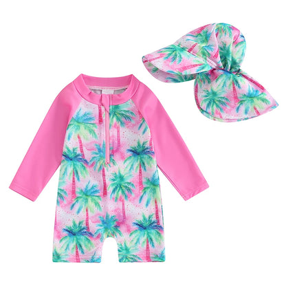 Tregren Toddler Boys Rash Guard Swimsuit Long Sleeve Turtle/Dinosaur Print Infant Bathing Suit Swimwear with Swim Caps Beachwear