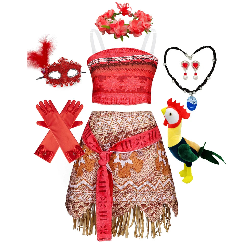 Girl Moana Vaiana Costume Children Princess Dress Summer Beach 2PCS Set Cosplay Clothing Christmas Carnival Halloween 2-12T