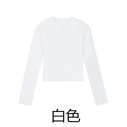 Cotton O Neck Long Sleeve Shirt Women Sexy Cropped Tops 2026 Autumn Black Casual Skinny Slim Basic Woman T Shirts White Clothing