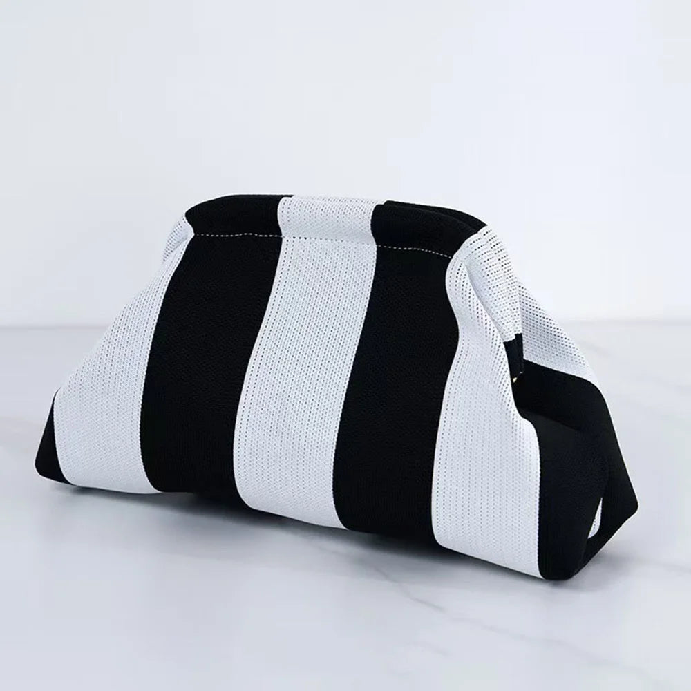 Summer Beach Clutch Bag for Women Woven Crochet Handbags Purses Knitting Dumpling Clutch Ruched Cute Cloud Casual Colorblock Bag