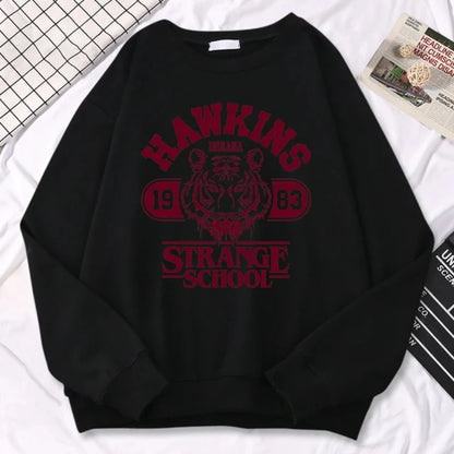 Casual Street Women's Sportswear Hawkins High School Indiana 1983 Printed Hoodie Loose Round Neck Warm Hoodie