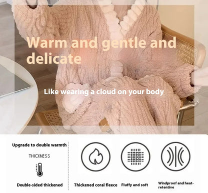 Épaissi chaud flanelle femmes vêtements de nuit vêtements de détente Cardigan costume hiver doux Kawaii doux  dames pyjamas Home