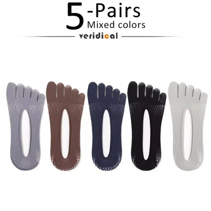 1/5 Pairs Summer Invisible No Show Five Finger Socks Mens Thin Velvet Non-Slip Mesh Breathable Elastic Solid Silk Socks Toes