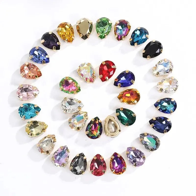 50pcs/set Water Drop Round Multi-shapes Claw Drill Pointedback Diamonds for Wedding Dresses Shoes Mixed Accessories